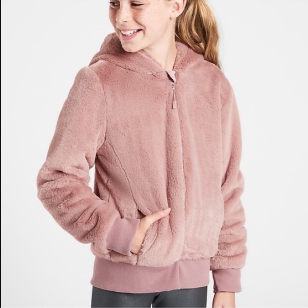 ATHLETA BABY PINK FULL HOODED ZIPPERED VELOUR JACKET XL